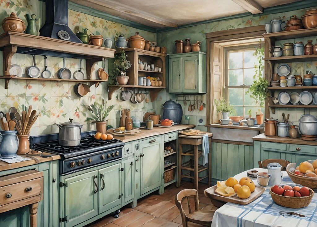 ai generated, kitchen, household, housekeeping, food, vegetables, interior design, cozy, digital art-8934839.jpg