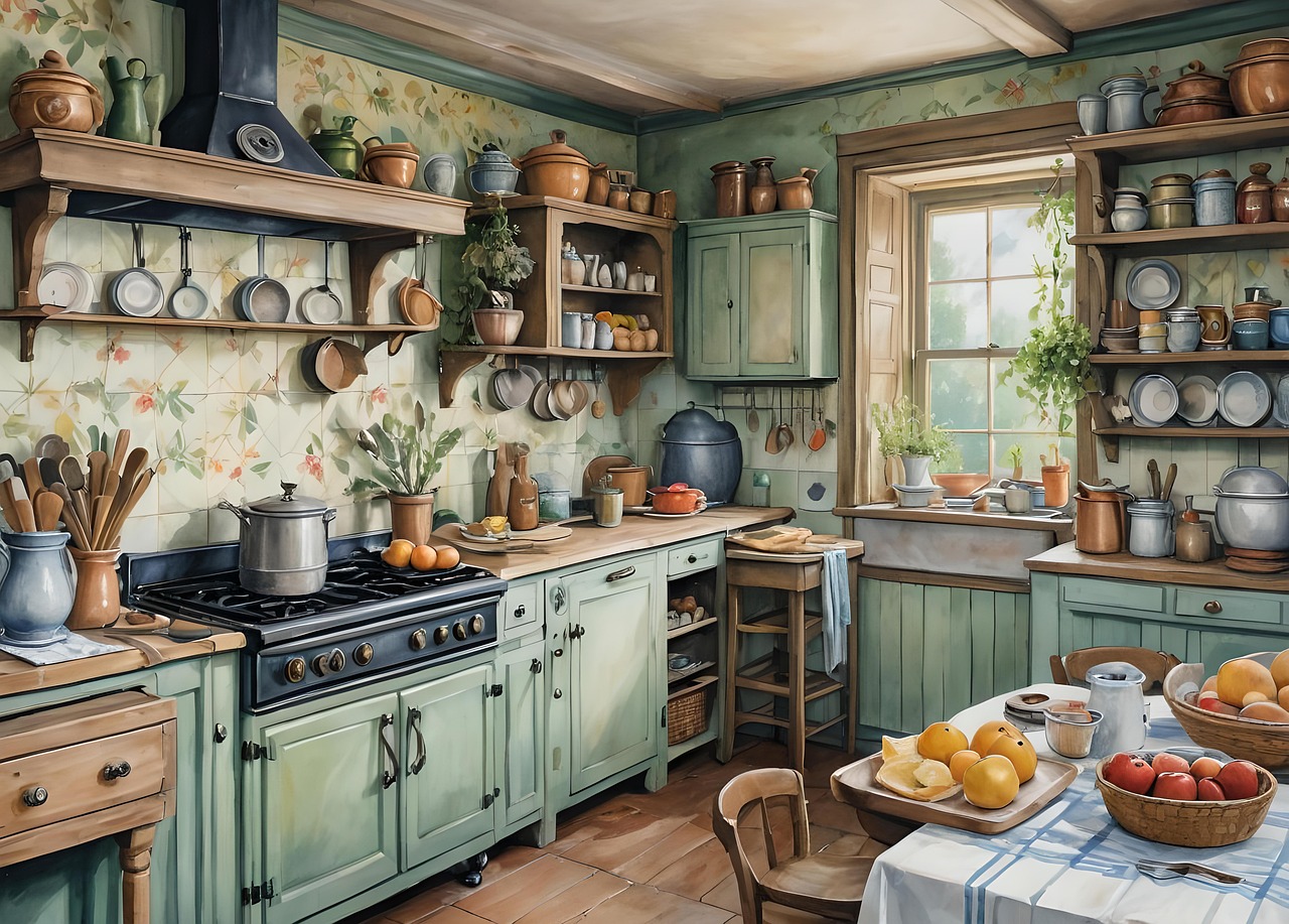 ai generated, kitchen, household, housekeeping, food, vegetables, interior design, cozy, digital art-8934839.jpg