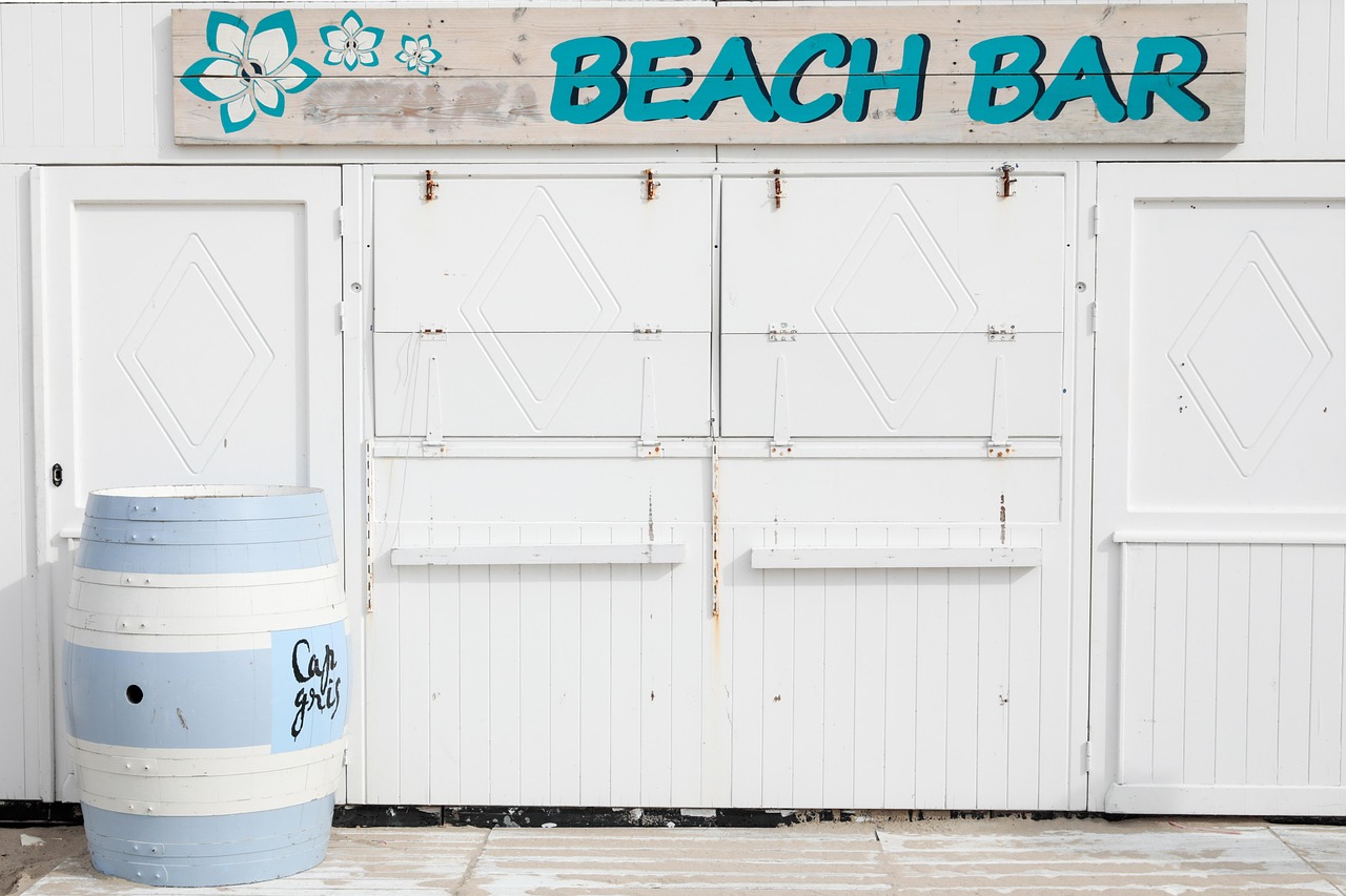 beach bar, beach, vacations, summer, leisure time, relax, closed, belgium, de haan, quitting time, nature, summer holidays, barrel, white-5298364.jpg