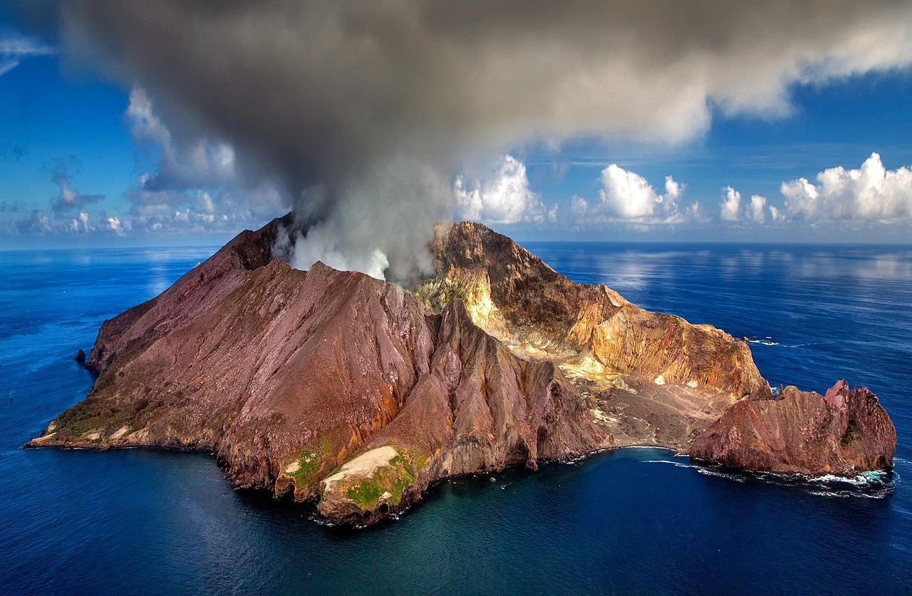 new zealand, volcano, crater, white island, island, active, smoke, ash, nature, aerial view, north island, sea, bay of plenty, volcanism, whakaari, zealand-3018634.jpg